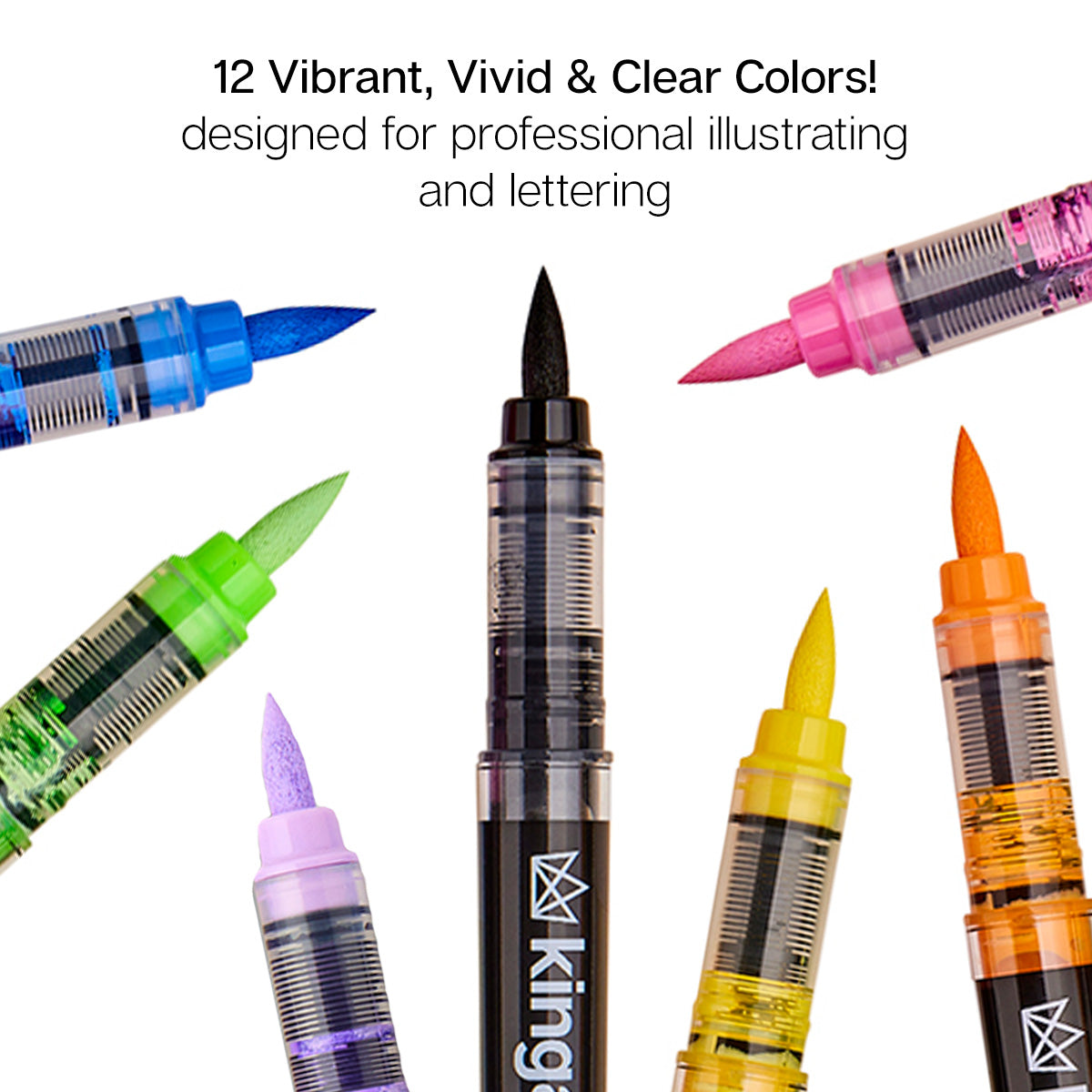 Acrylic Paint Brush Tip Pens - 12 Bright Colors