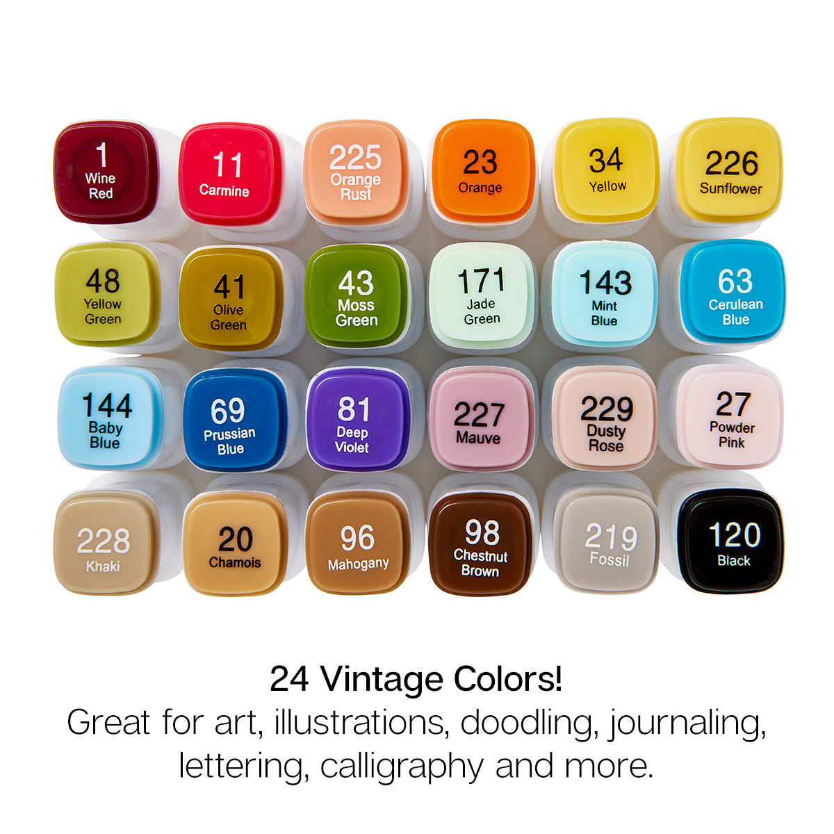 Double-Ended Alcohol Markers - 24 Vintage Colors