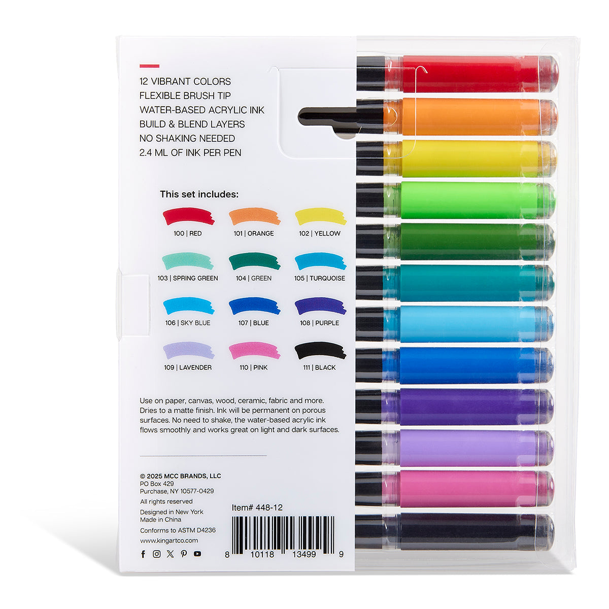 Acrylic Paint Brush Tip Pens - 12 Bright Colors
