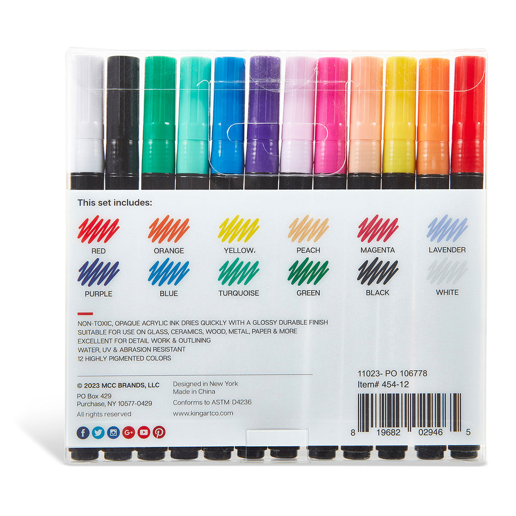 Acrylic Paint Pens Extra Fine - 12 Colors